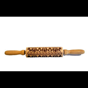Christmas Rolling Pin Baking Cookies Cake Wooden Embossing Elk Snowflakes Roller